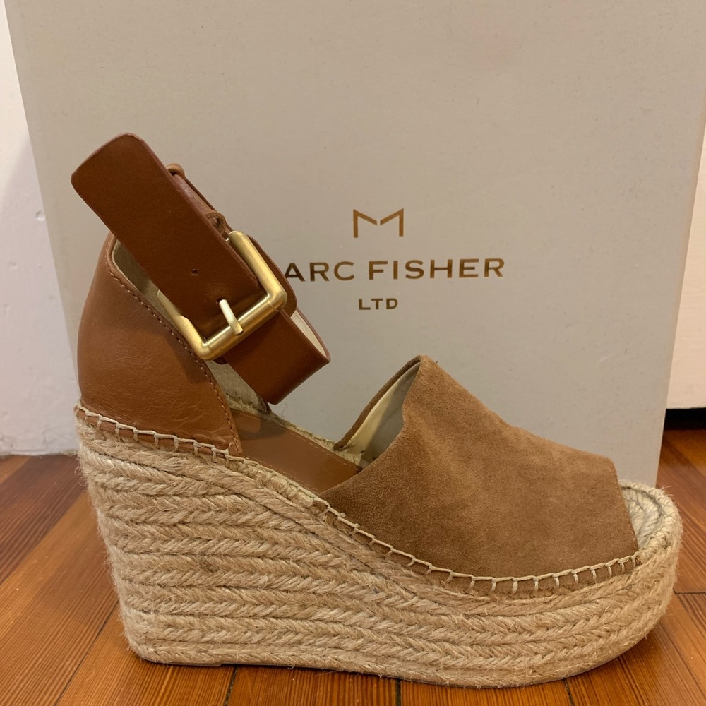 Marc Fisher Tan Platform Espadrilles with Ankle Strap